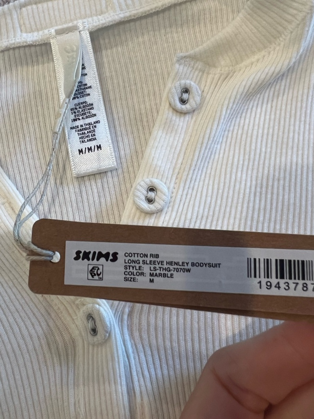 NWT Skims Cream Ribbed Henley Long Sleeve Bodysuit - Picture 4 of 5